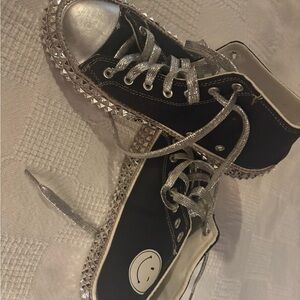 Black and Silver Studded High-Top Sneakers